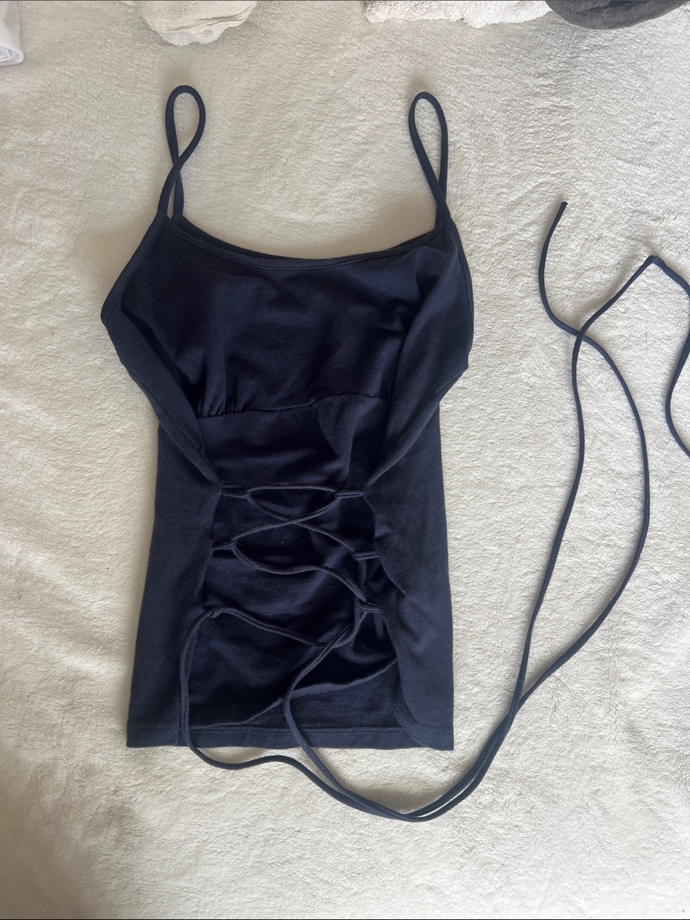 Brandy Melville Navy Blue Lace-Up Tank Top